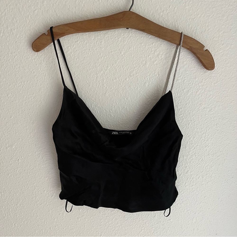 Zara Silver Strap Cropped Cocktail Tank